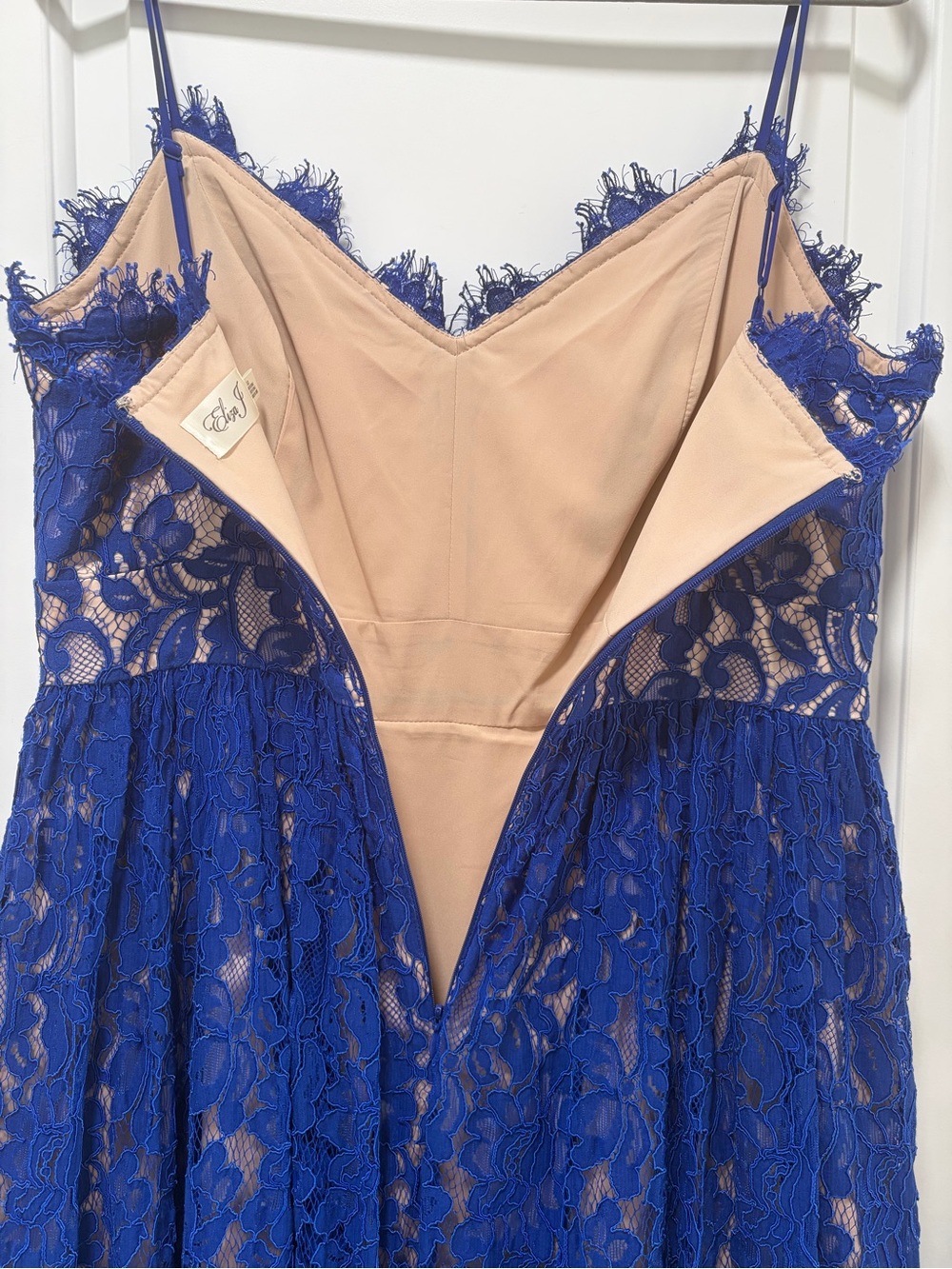 Eliza J size 12 Cobalt Blue Lace Midi Dress Spaghetti Strap Pockets Semi Formal‎ - Picture 11 of 14